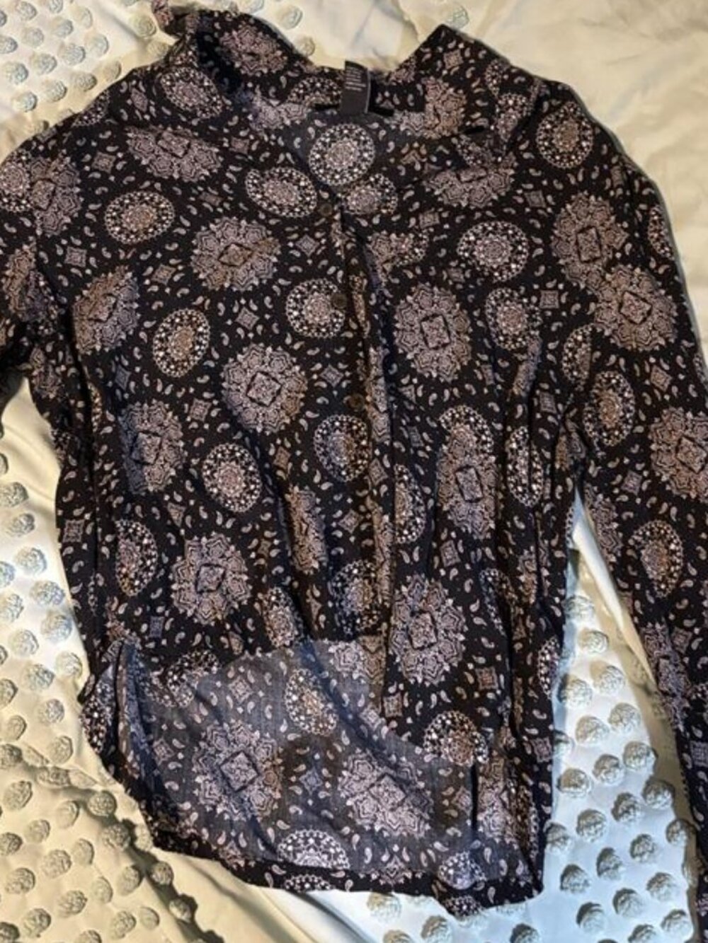 Black patterned lightweight button down - Picture 5 of 5